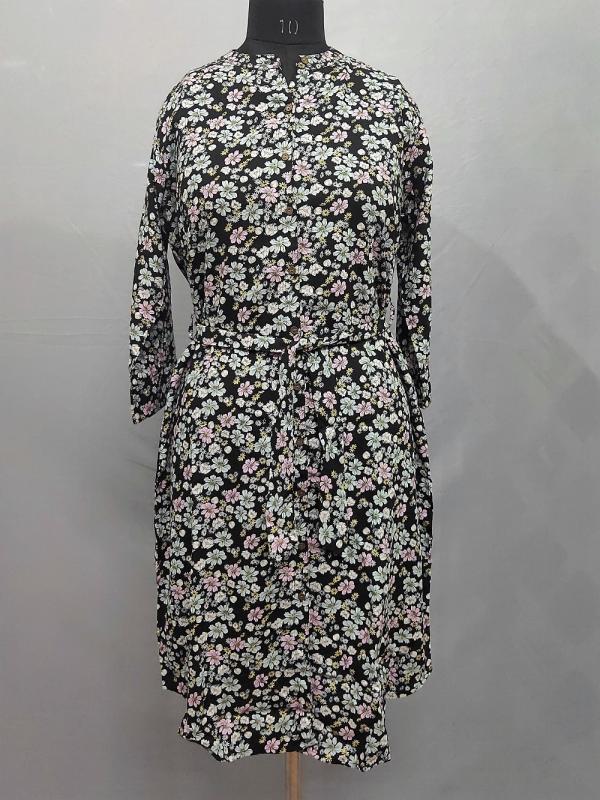 Black Floral Cotton Midi with waist tie